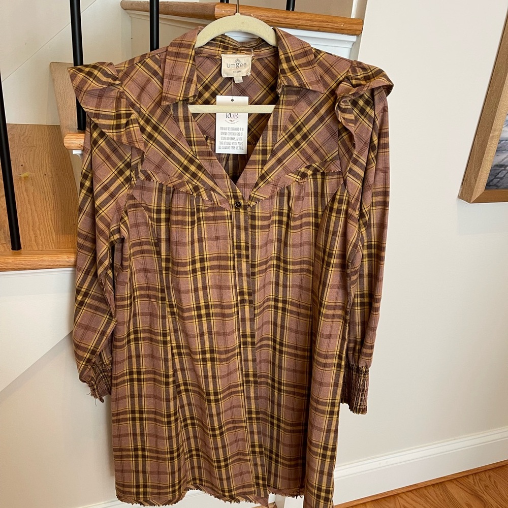 Plaid Long-Sleeve Dress by Umgee